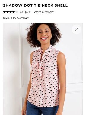Talbots Pink Sleeveless Tie-Neck Shell with Black Dot Print